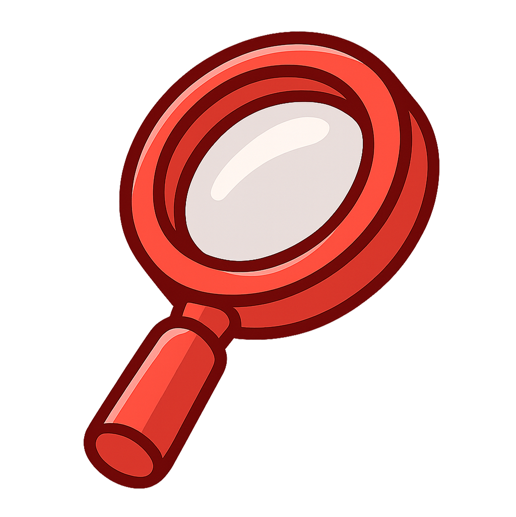 Illustration d'une loupe rouge avec une lentille claire.