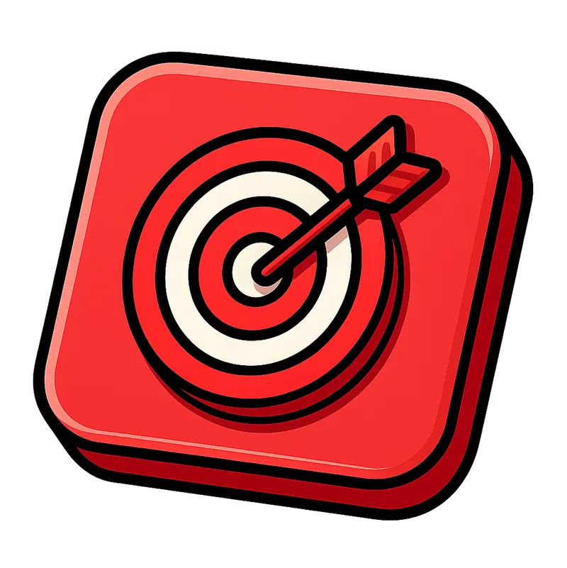 Icône rouge avec une cible blanche et rouge atteinte par une flèche au centre.