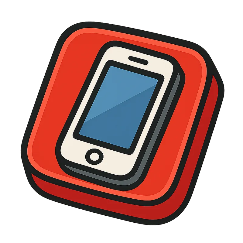 Icône d'un smartphone avec écran bleu encadré par une bordure rouge.