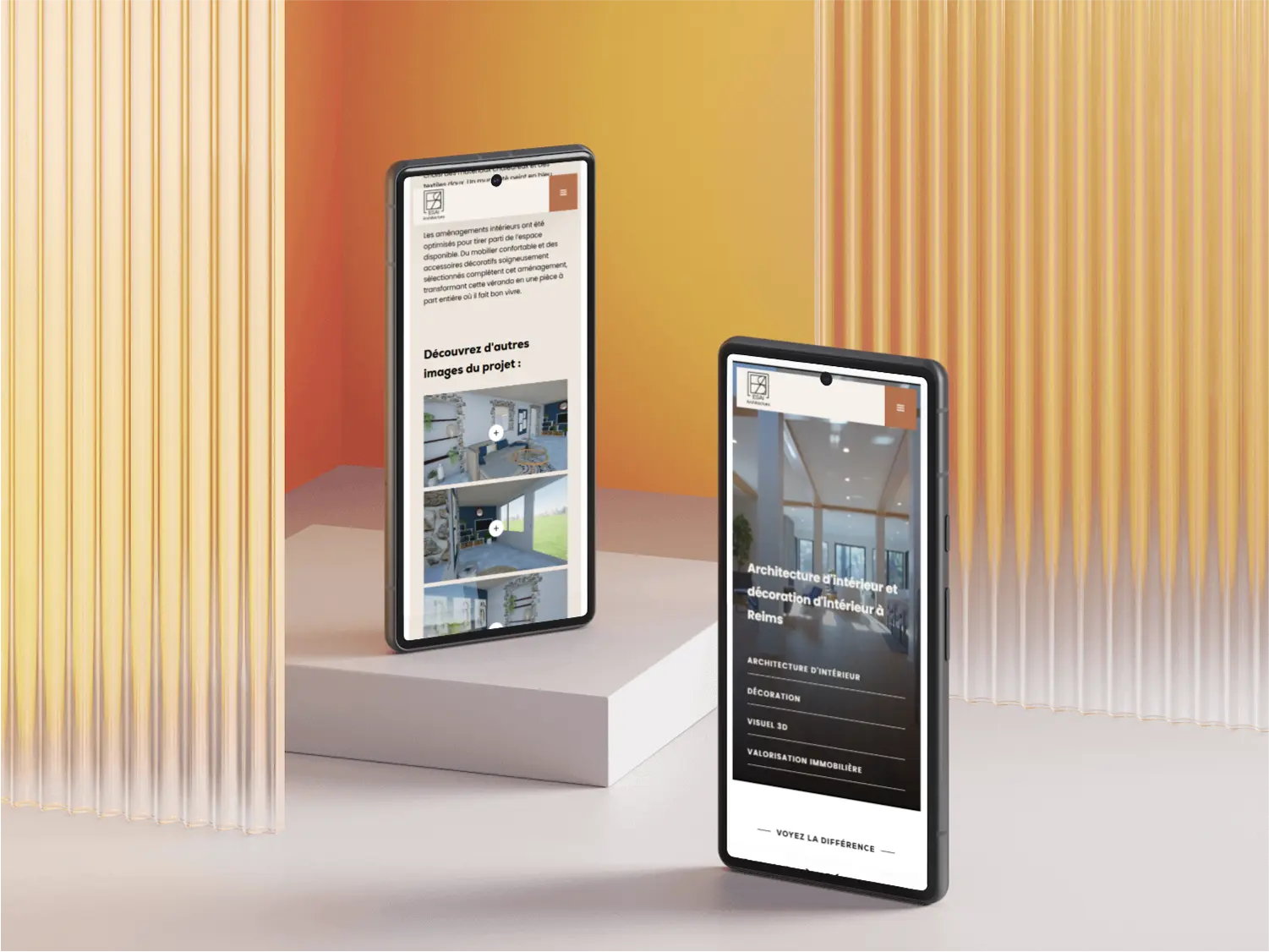 Mockup présentant le site d'esai architecutre sur de jolie smartphone