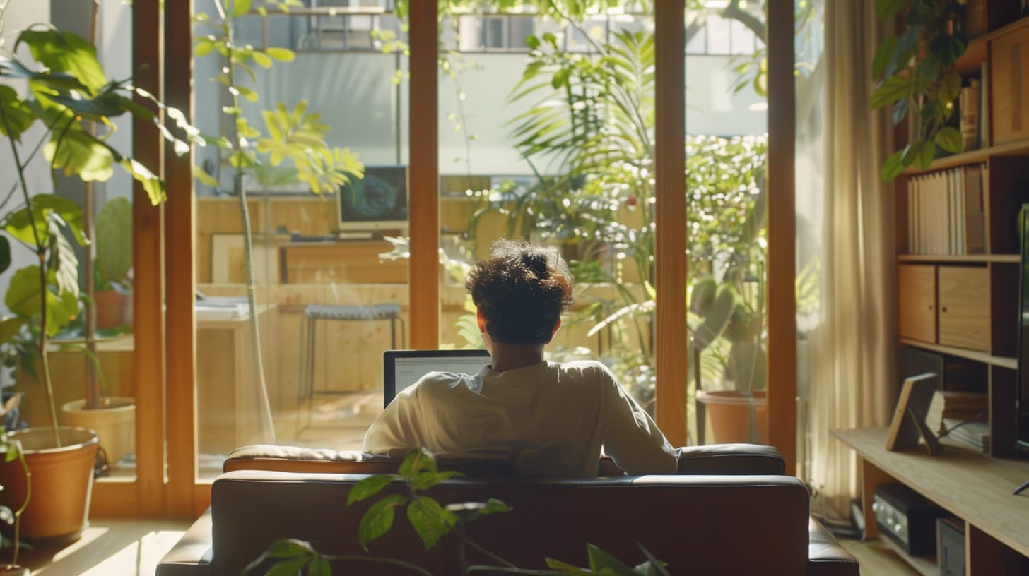 Personne dans un environnment un environnement de travail avec des la végétation