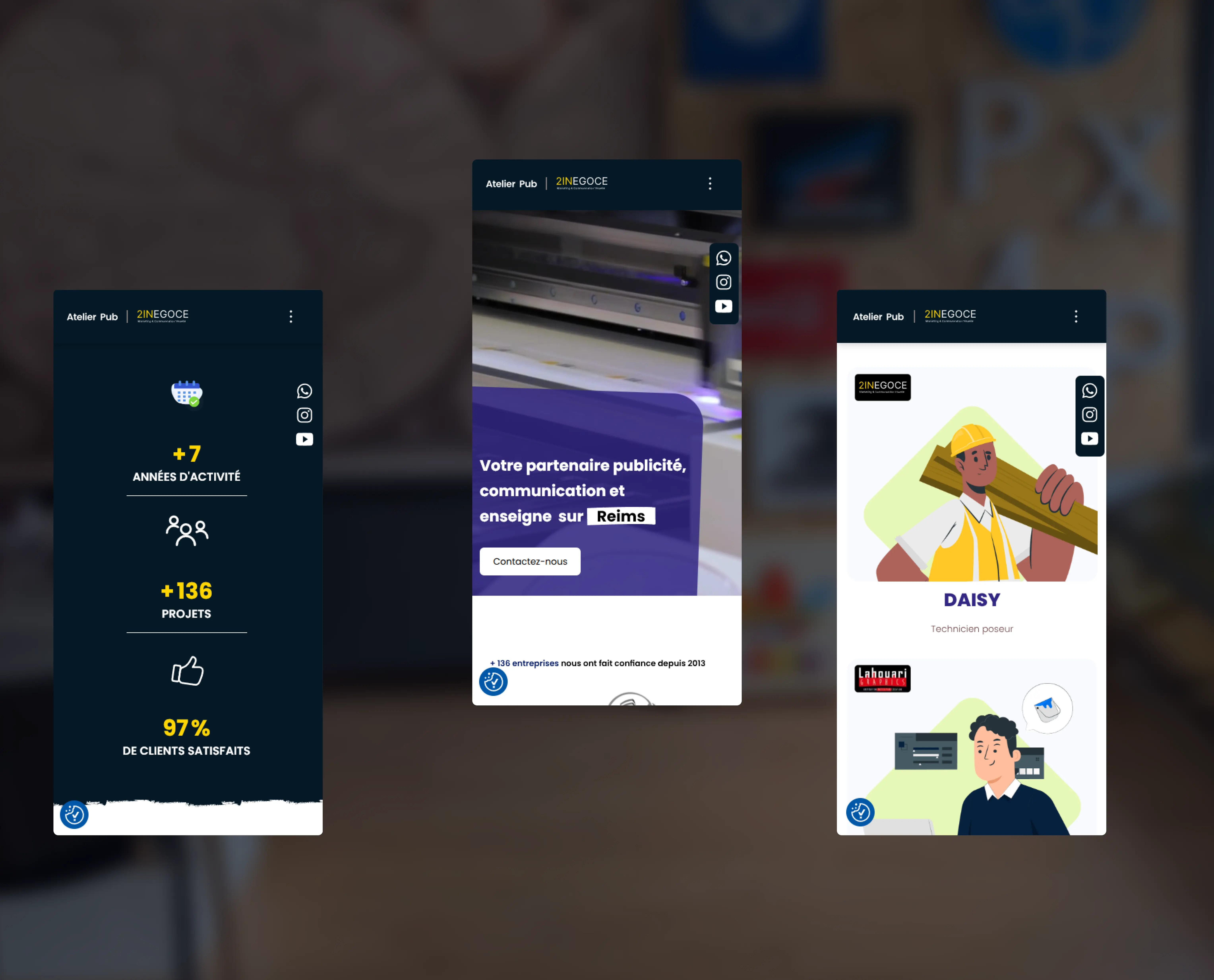 Vue mobile du site d'Atelier Pub afin de montrer la partie responsive