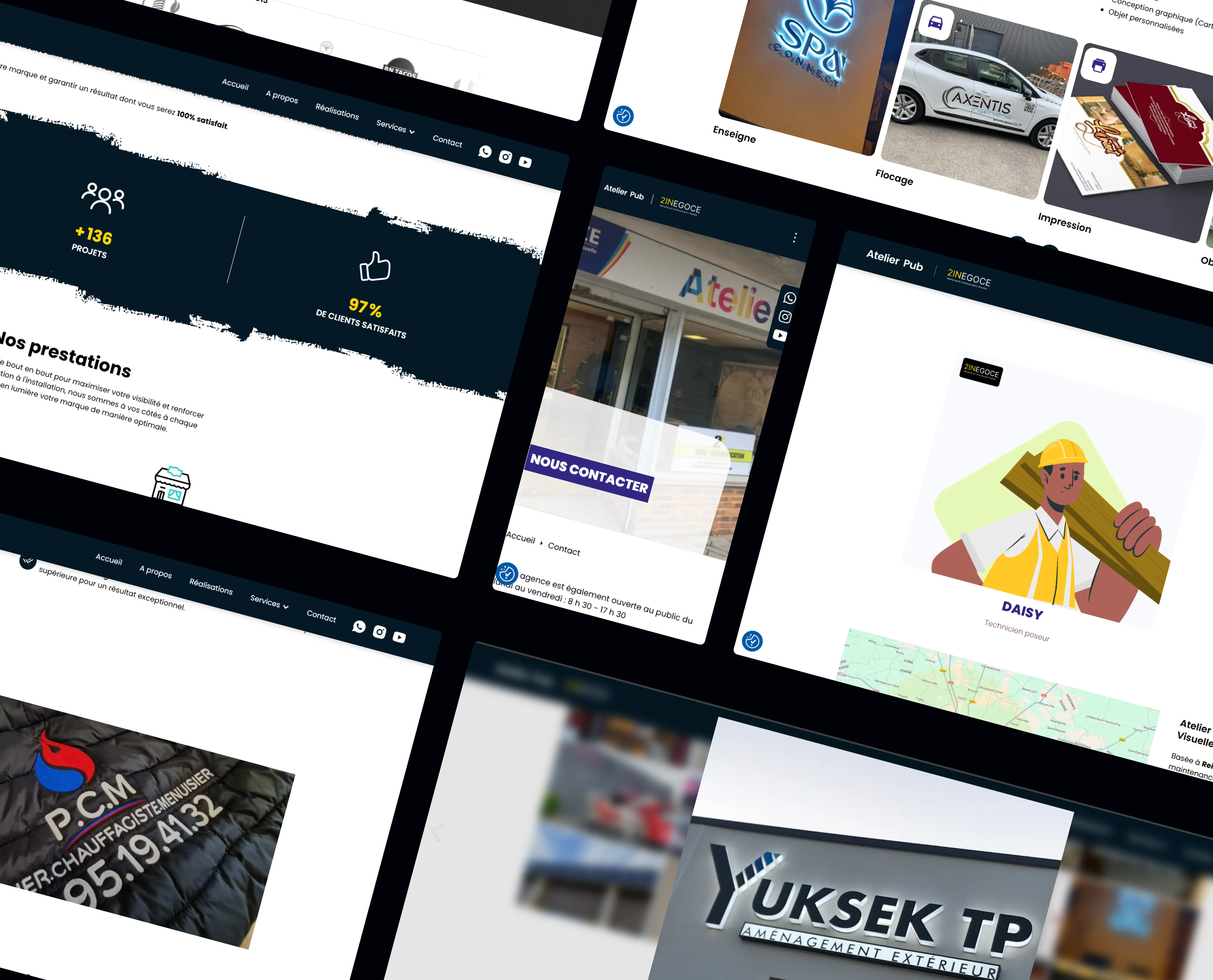 Plusieurs points de vue desktop et mobile du site d'Atelier Pub