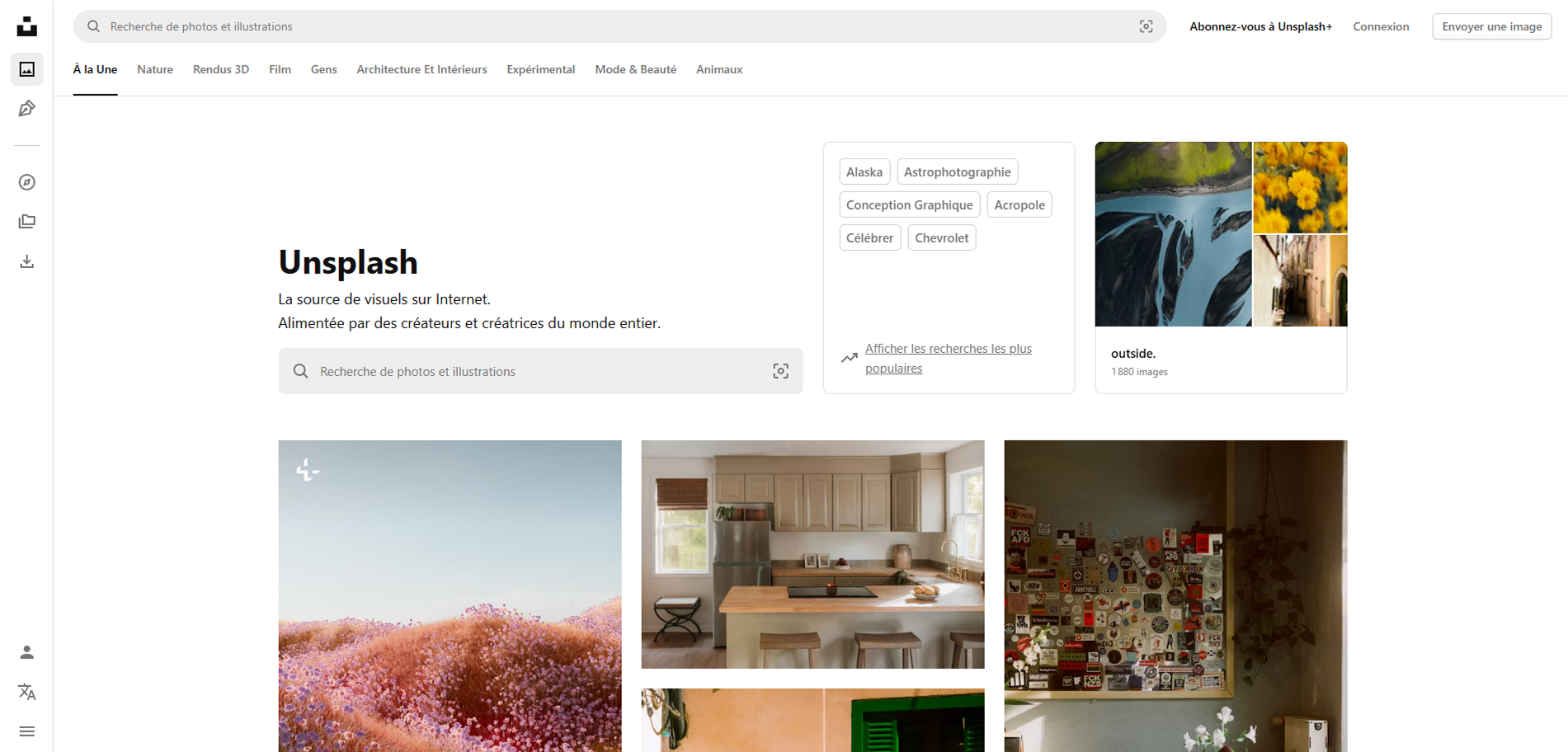 Site internet (page d'accueil) du site de unsplash