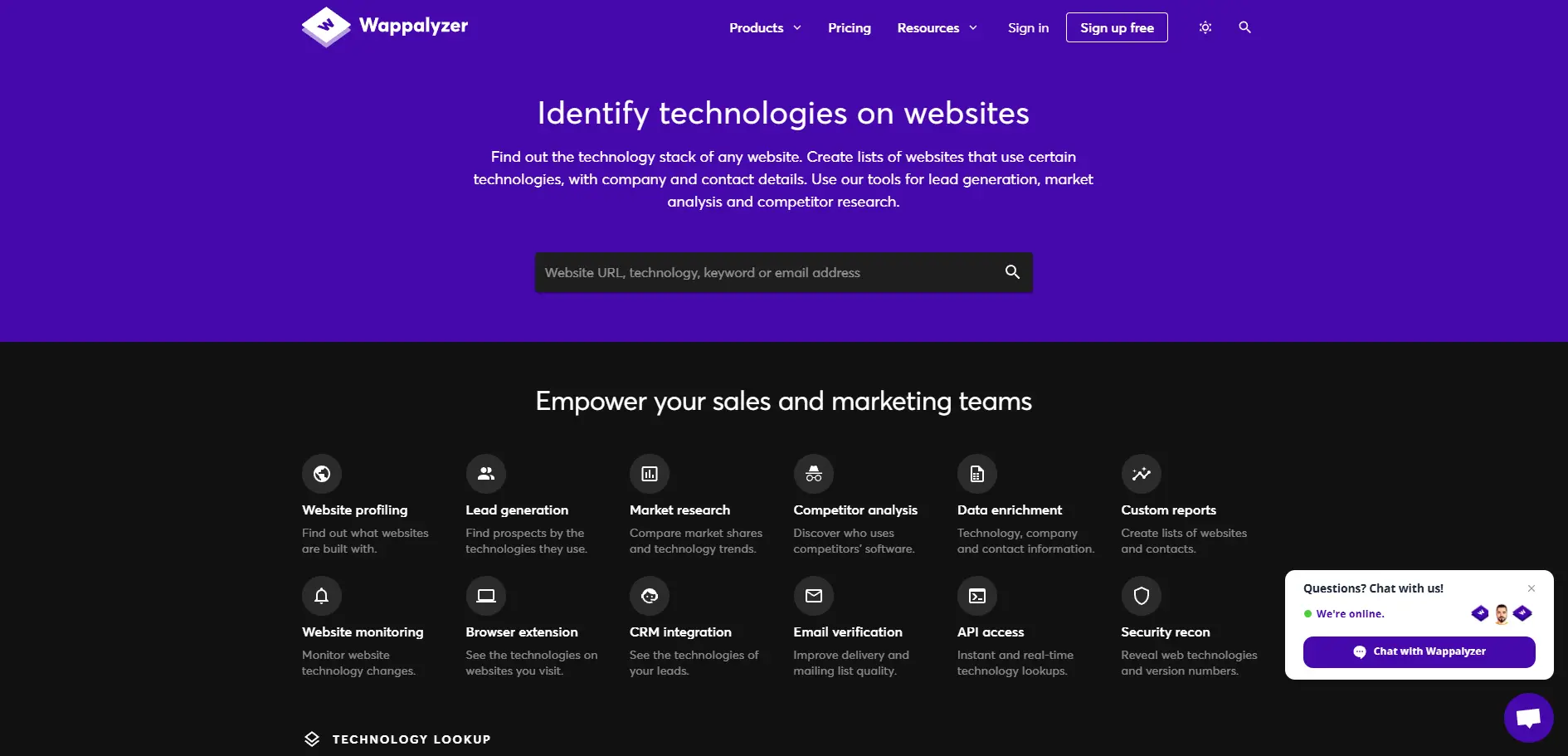Site vitrine Wappalyzer