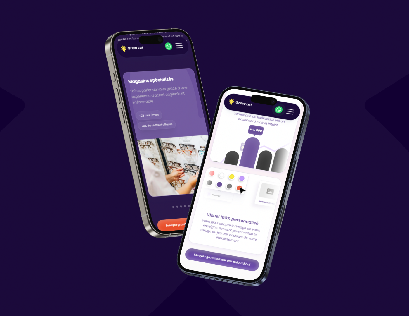 Mockup d'iphone montrant le site de grow lot en mode responsive