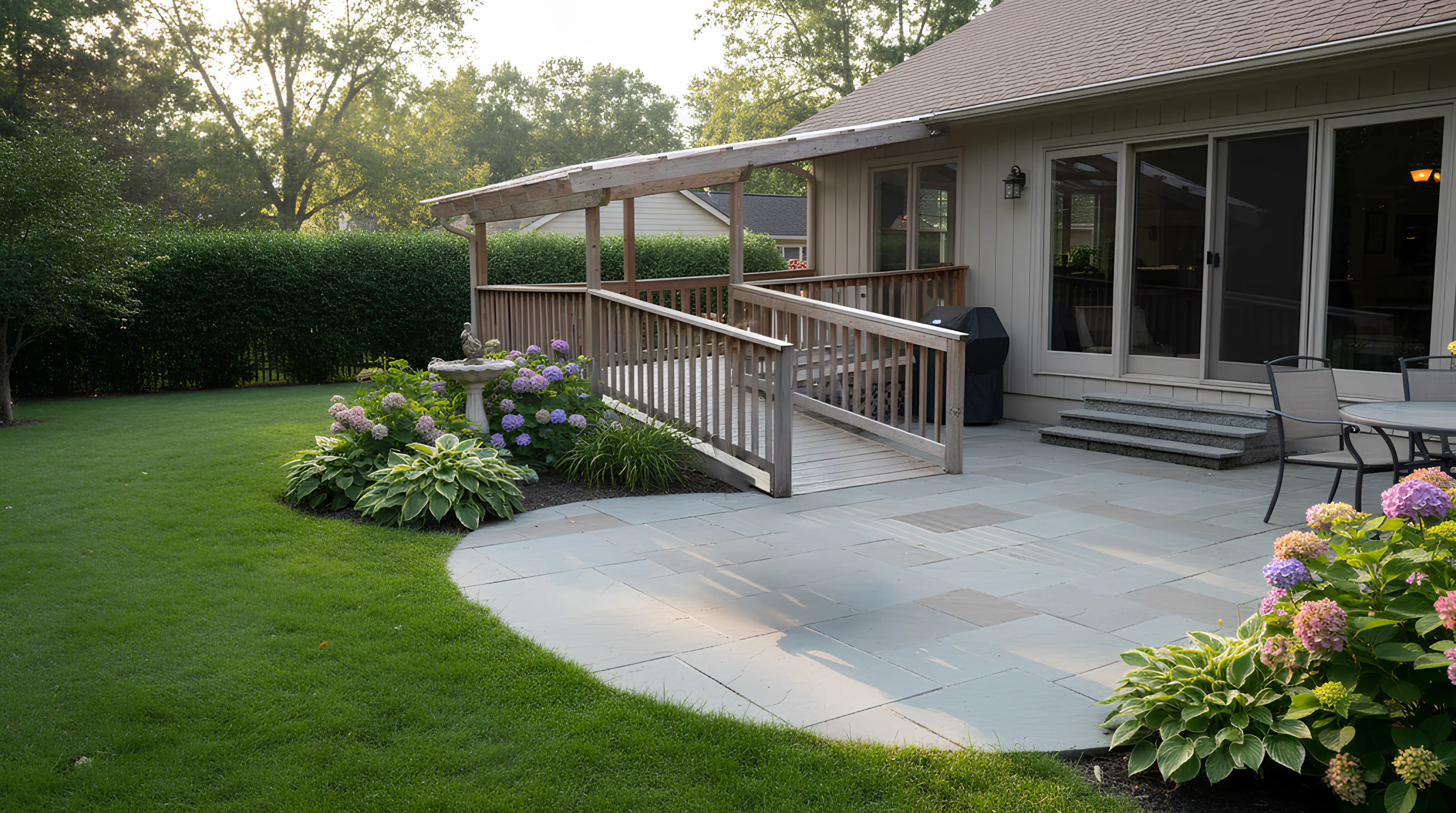 Wheelchair accessible ramp to back entrance of house