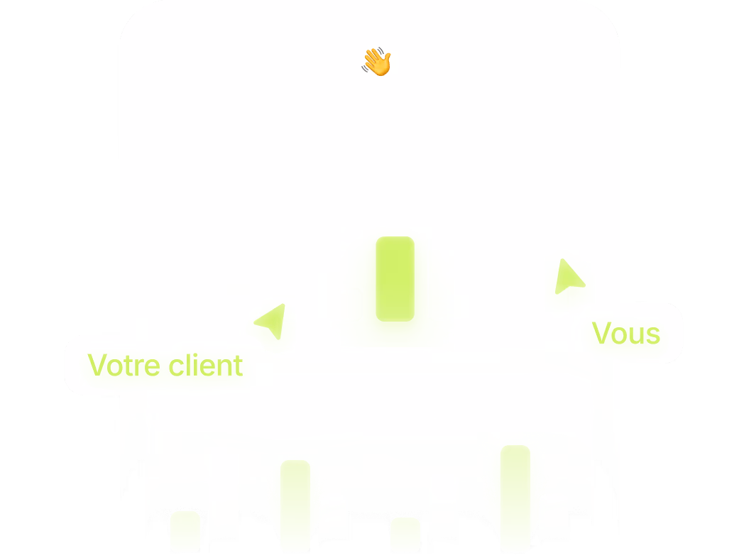Diagram showing a handshake representing an agreement between 'Votre client' and 'Vous' with yellow arrows indicating exchange.