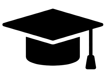 Black silhouette of a graduation cap with a tassel on a transparent background.