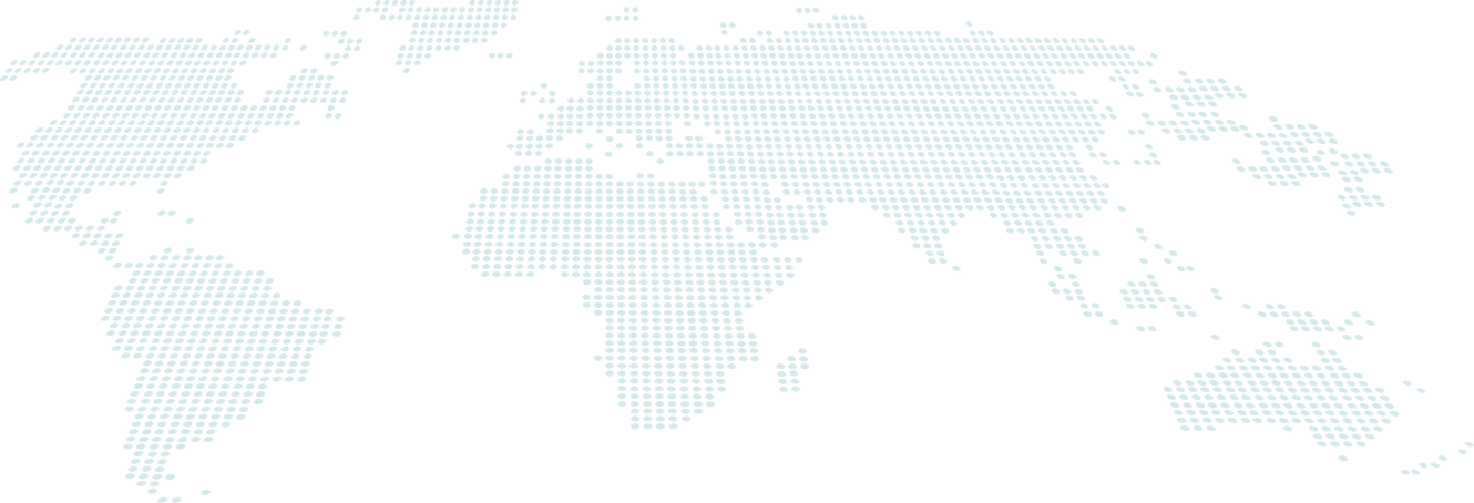 World map depicted as a grid of interconnected turquoise cross shapes on a black background.