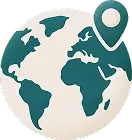 Illustration of a globe showing continents with a location pin marking a spot in Europe.