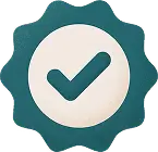 Badge with a checkmark symbol inside a circular white center.