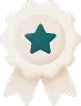 Cream-colored ribbon badge with a teal star in the center.