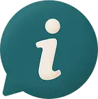 White information icon inside a green speech bubble.