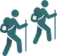 Icon of two hikers with backpacks and walking sticks.
