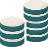 Two stacks of coins in teal and white.