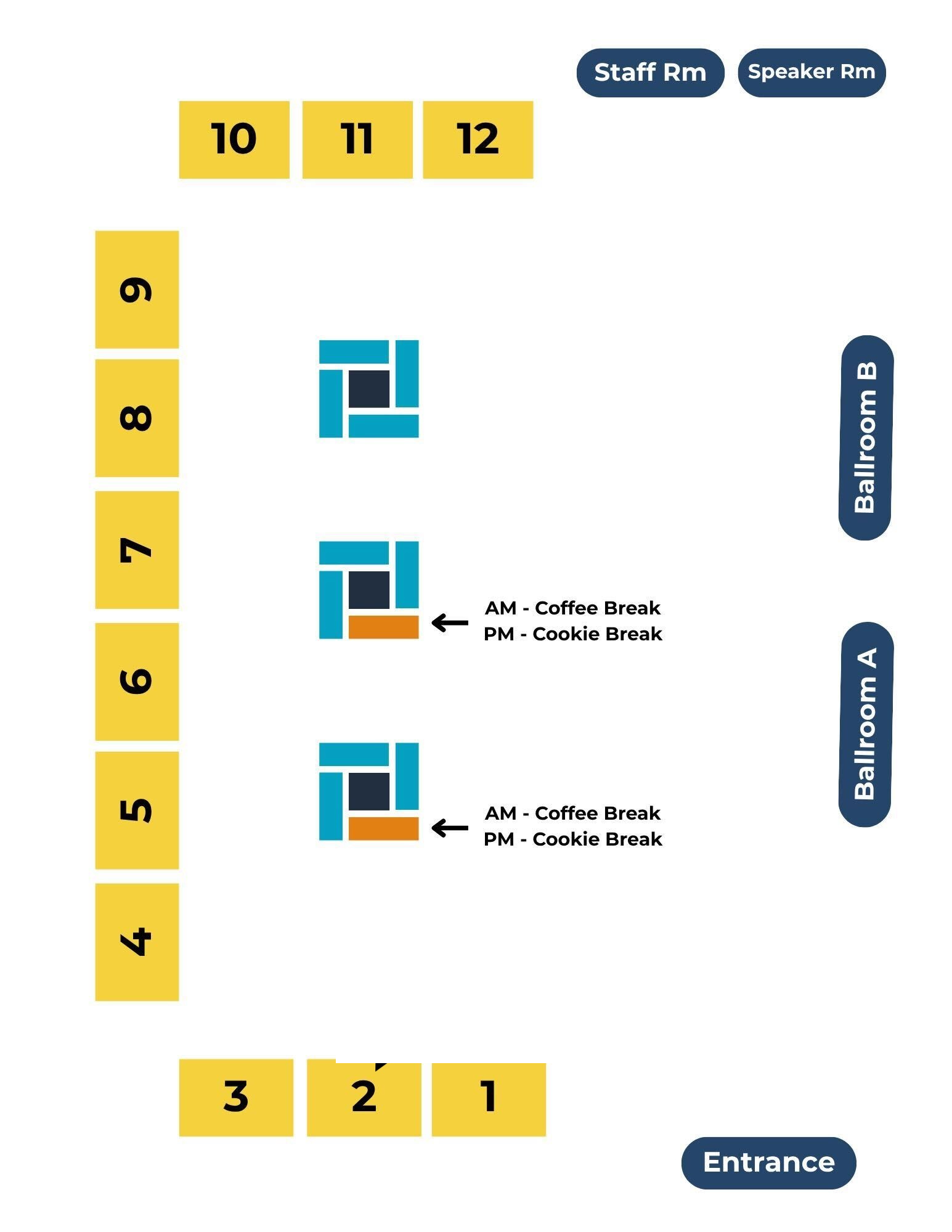 TrustCon foyer floor plan showing the ThroughLine stand at Table 2, near the entrance