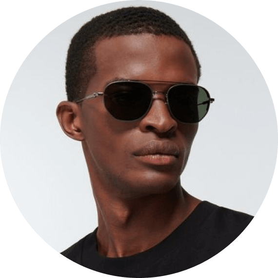 A man wearing sunglasses and a black shirt.