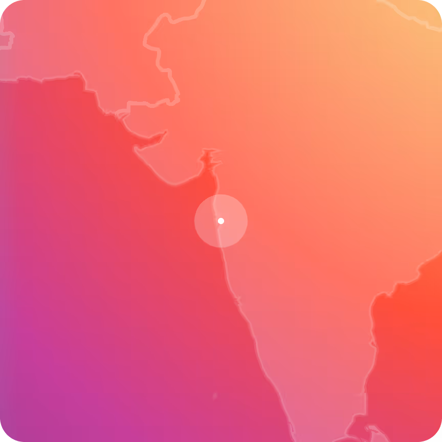 Stylized map of India with a highlighted point on the western coast indicating Mumbai.