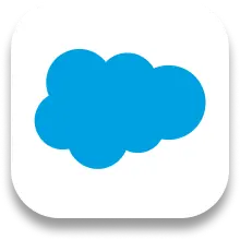 Blue cloud-shaped Salesforce logo on white rounded square background.