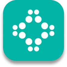 App icon with a teal background featuring a symmetrical dot pattern forming a diamond shape.