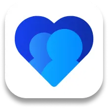 Blue heart shape with two overlapping human silhouettes inside.