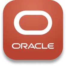 Oracle application icon with a white stylized oval and 'ORACLE' text on a red rounded square background.