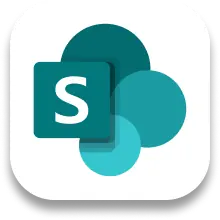 Microsoft SharePoint app icon with overlapping teal circles and a white S on a dark teal square.