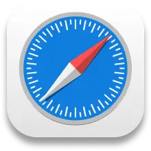 Safari web browser compass icon with a red and white needle on a blue background.