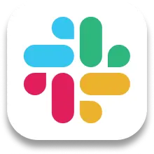 Slack app icon with abstract multicolored shapes forming a hash symbol on a white rounded square background.