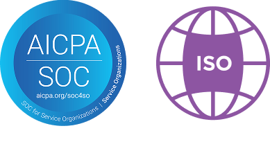 Icônes des certifications SOC 2 de l'AICPA et ISO 27001:2022
