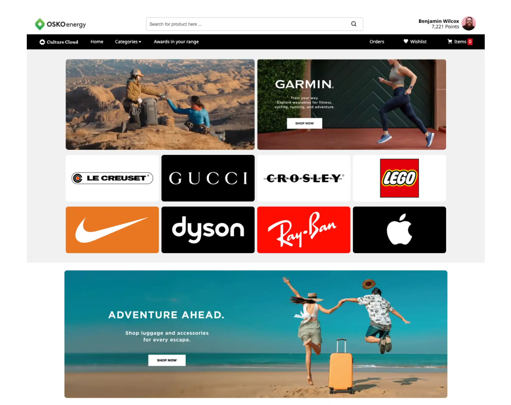 OSKO energy Culture Cloud platform showing an award store experience