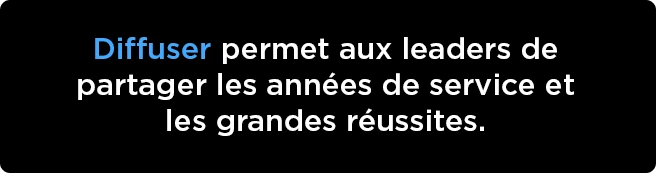 Diffuser permet aux leaders de partager les années de service et les grandes réussites.