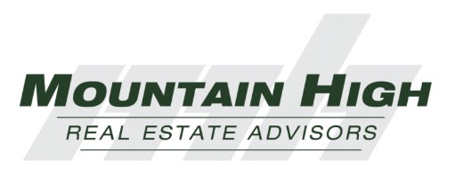 Mountain High Real Estate Advisors logo with bold green text and stylized gray background letters.