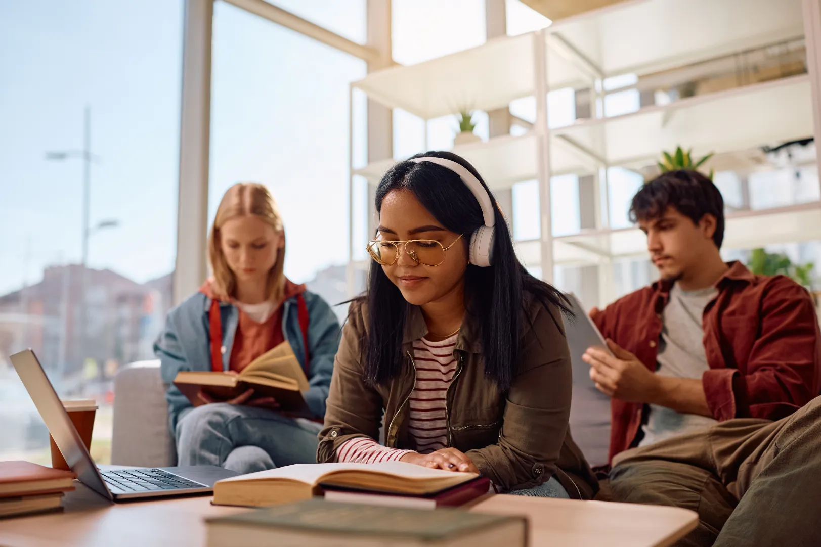 students studying stock image