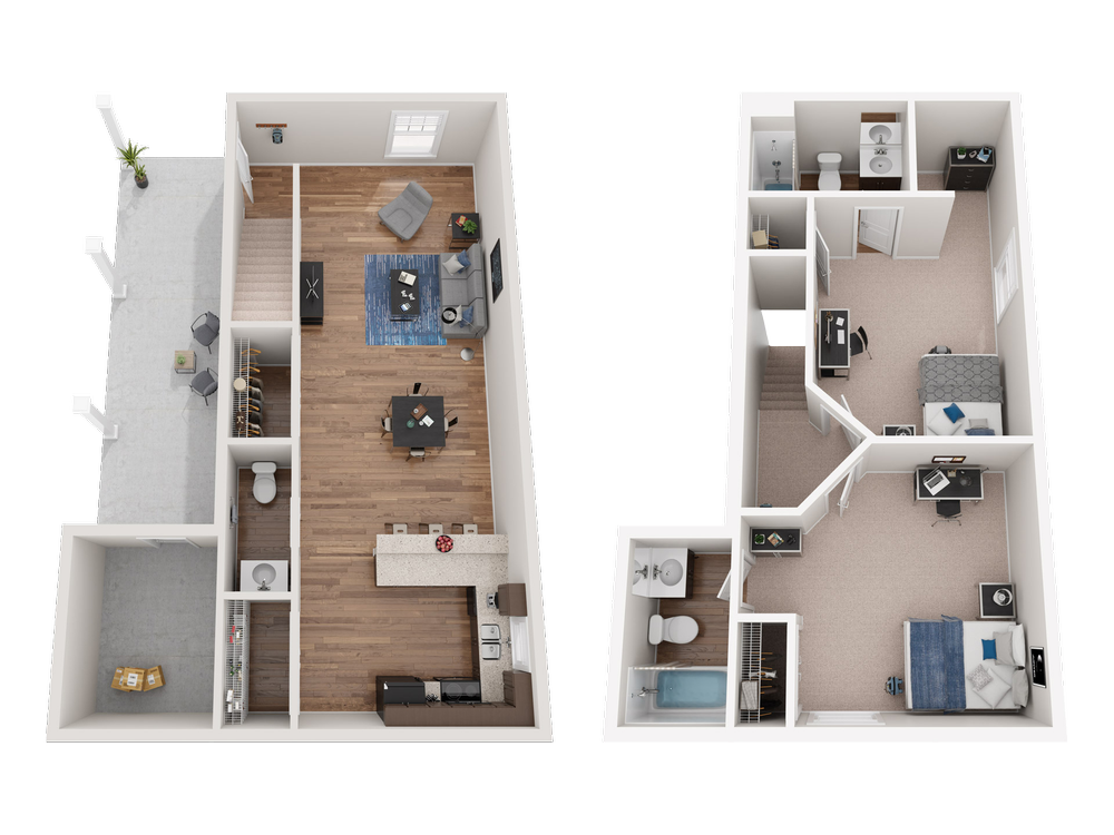 2 Bed, 2.5 Bath Townhome Floor plan