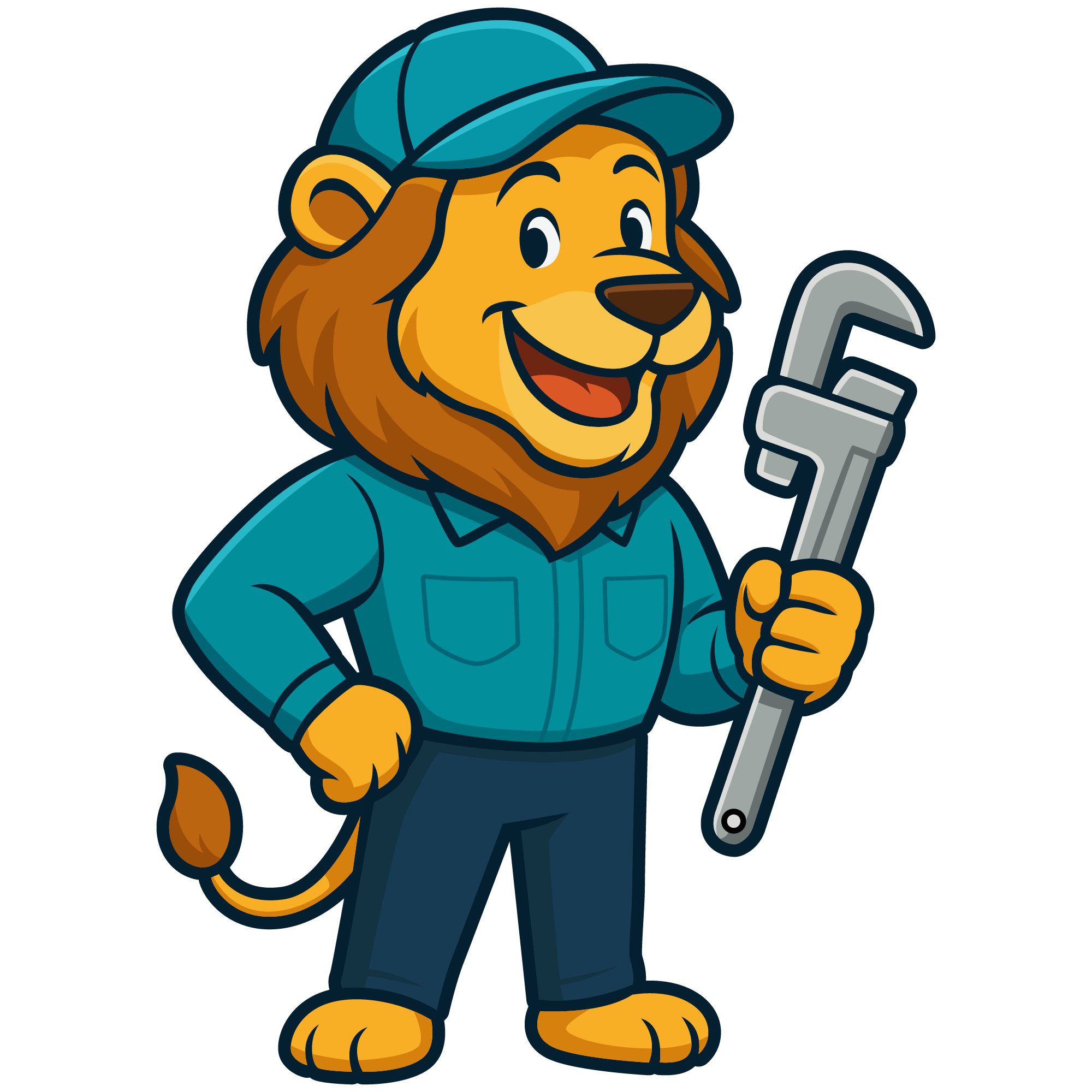 Larry the lion. Premium One Plumbing lion mascot
