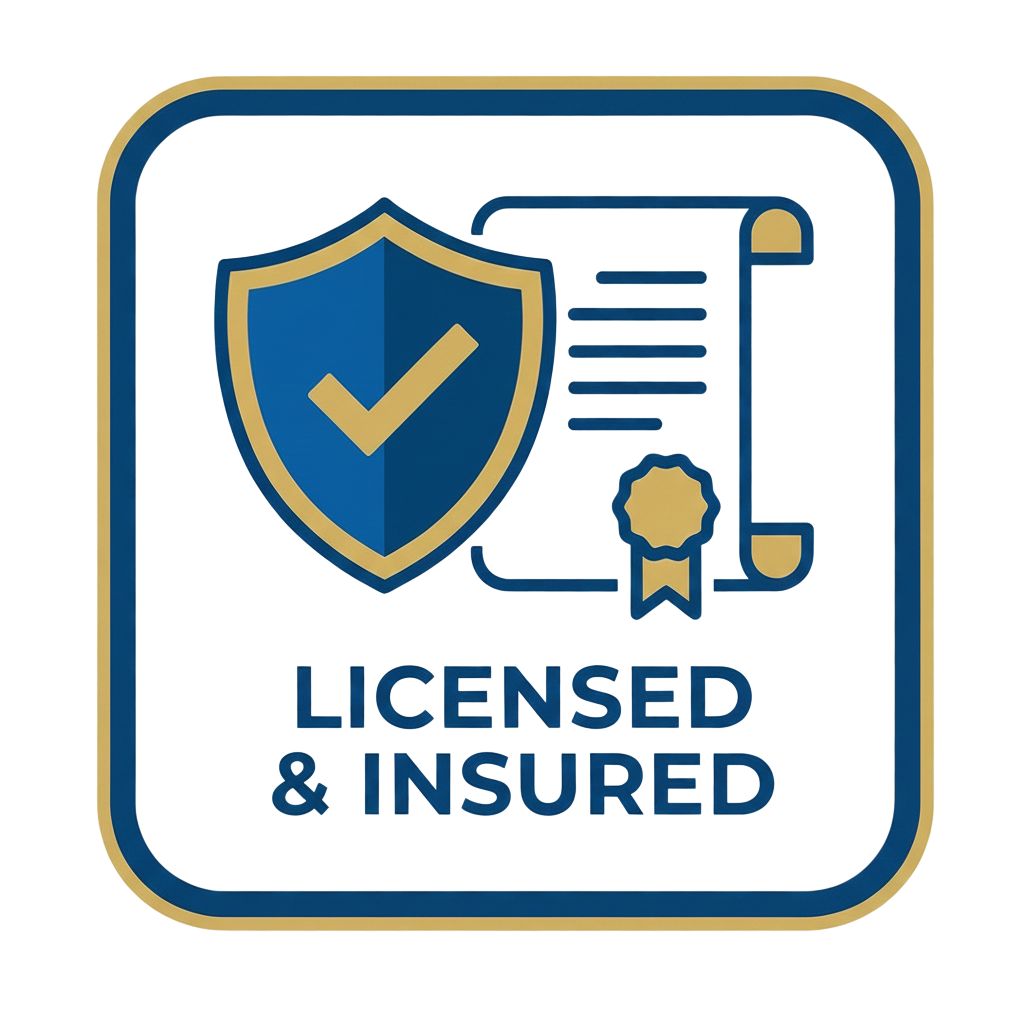 A badge that says licensed and insured