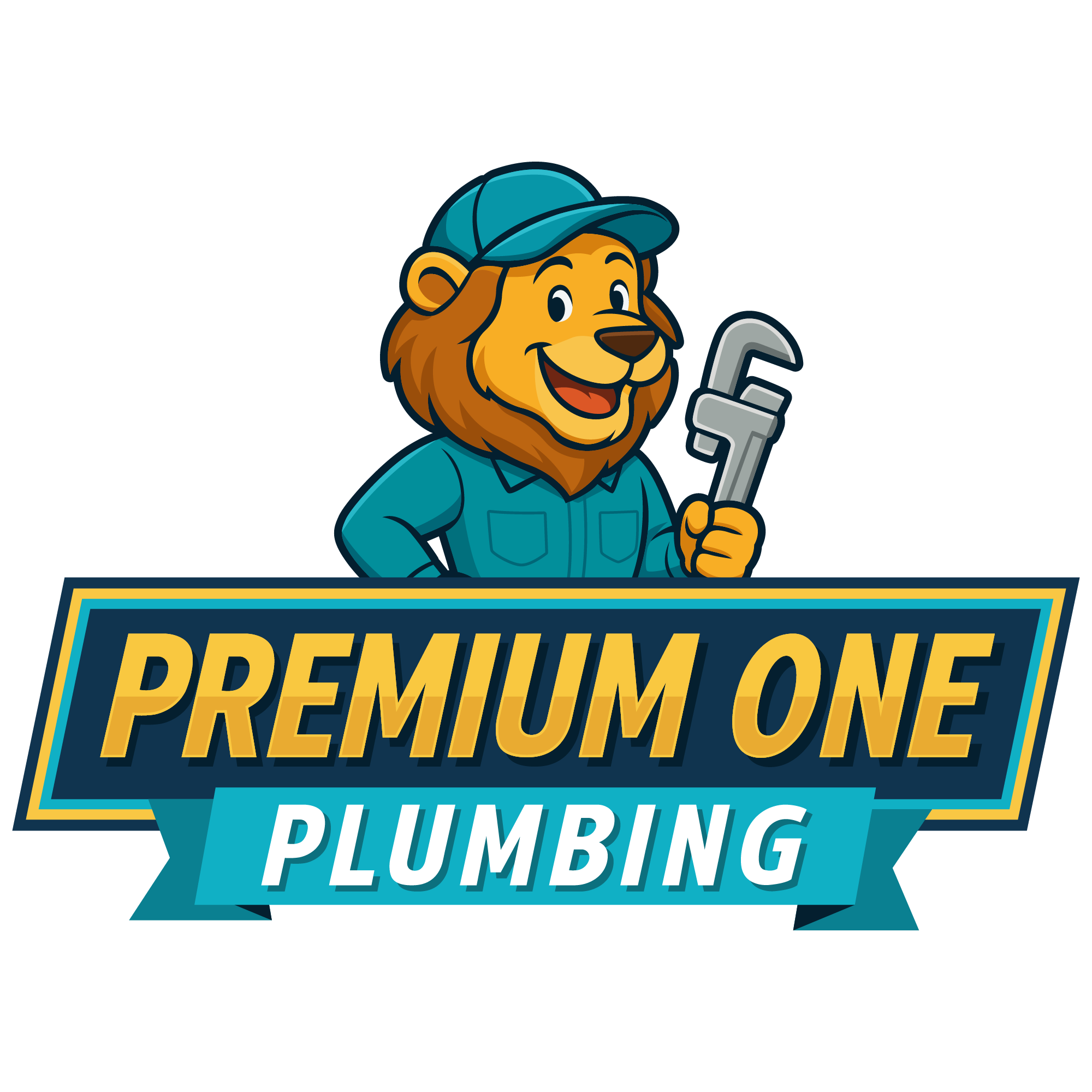 Premium One Plumbing logo with a mascot on top