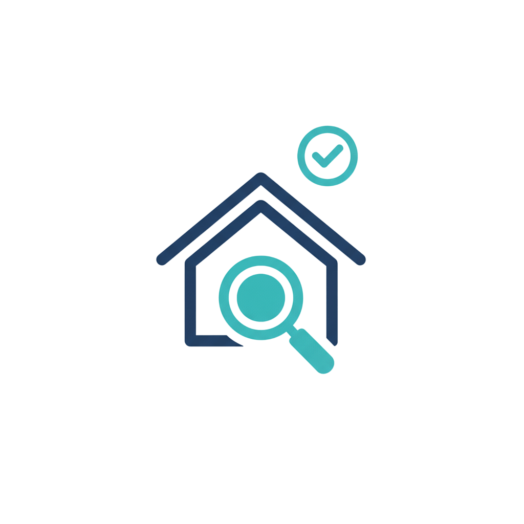 A blue home inspection icon showing magnifying glass