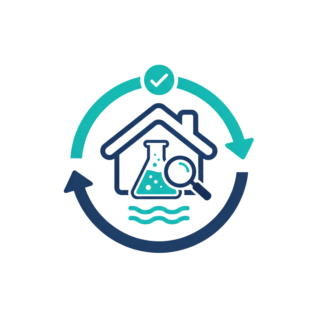 An icon of a home with water quality testing symbol 