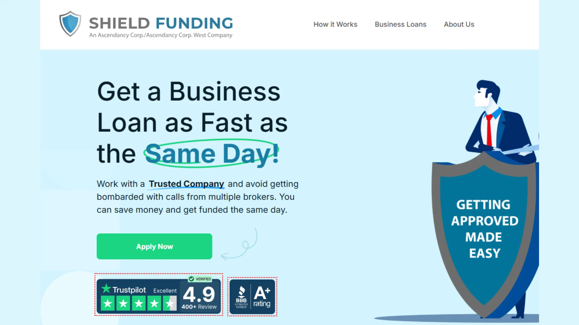 Homepage of Shield Funding.