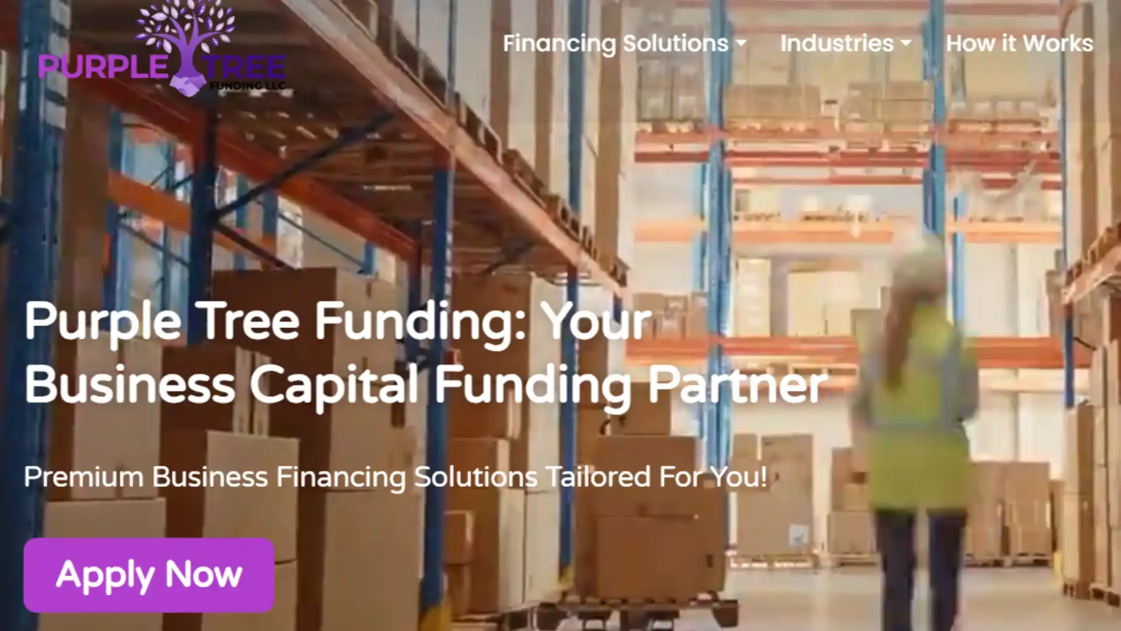 Homepage of Purple Tree Funding LLC, an Online Lenders for Electrician Business Loans.