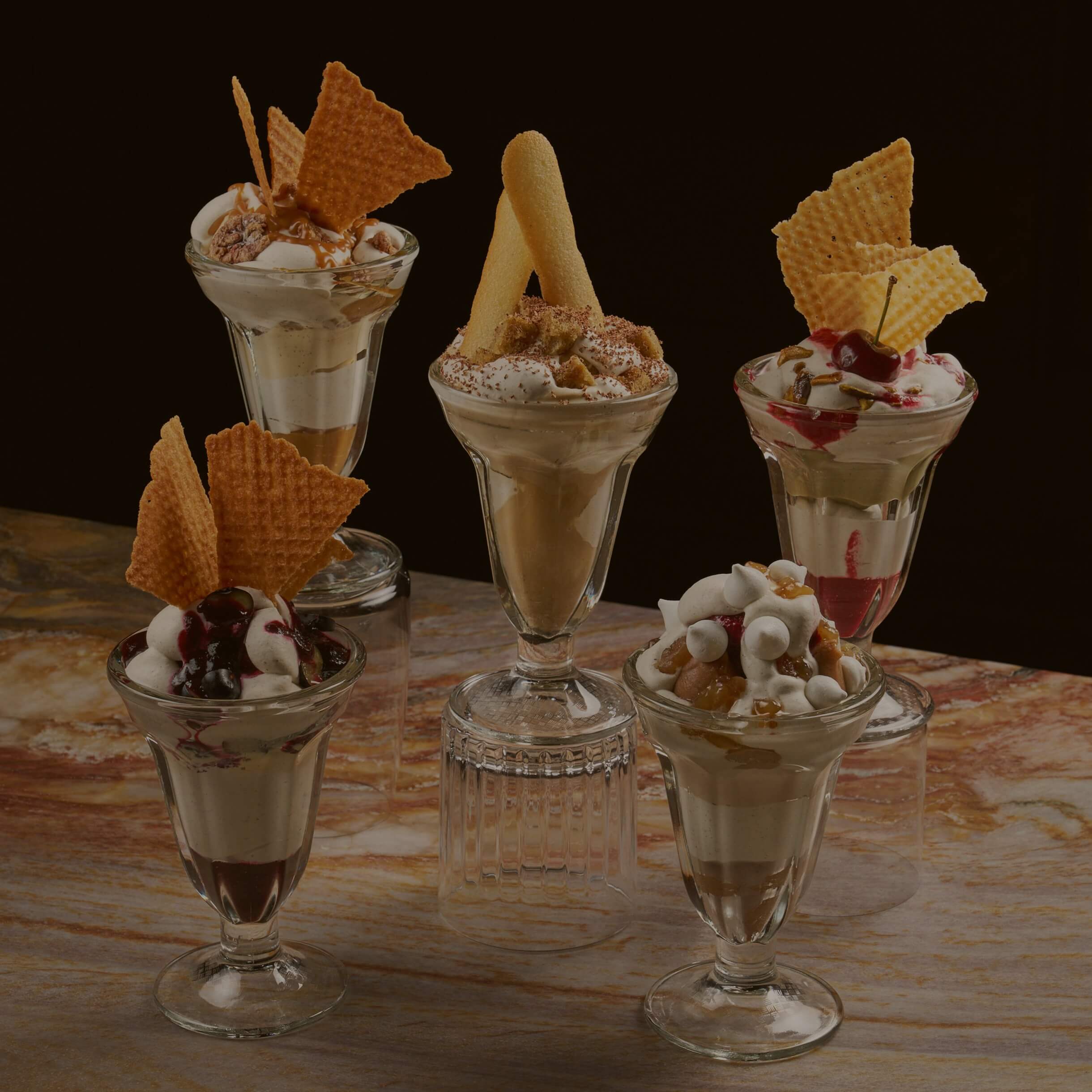 5 different sundaes from Saverne's kitchen.
