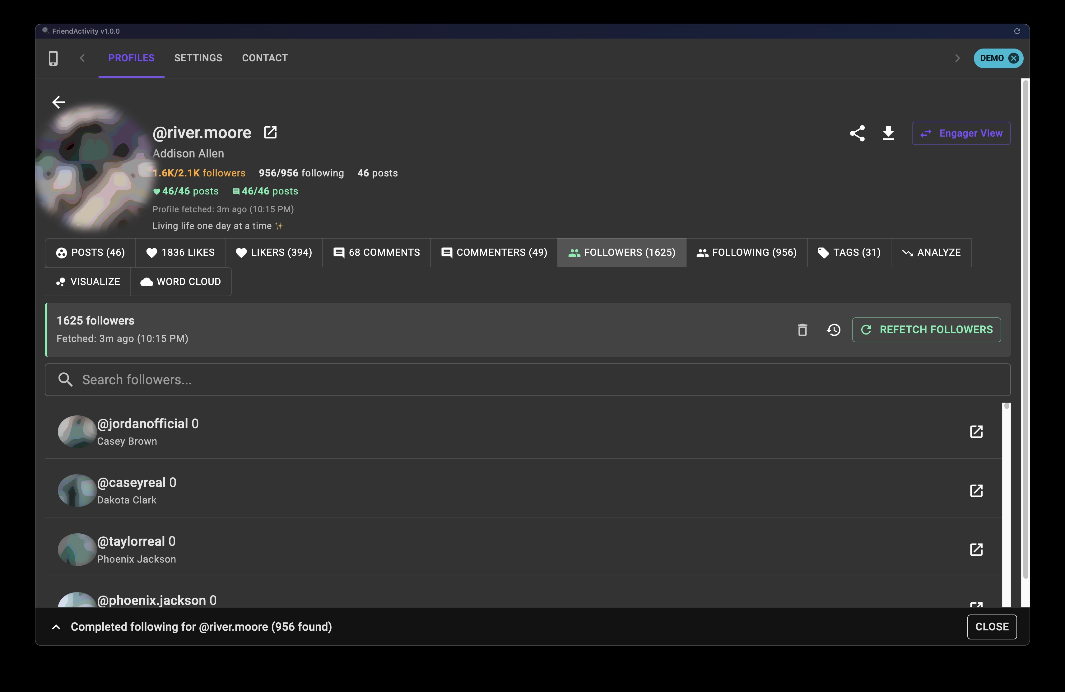 Followers Tab Feature Screenshot