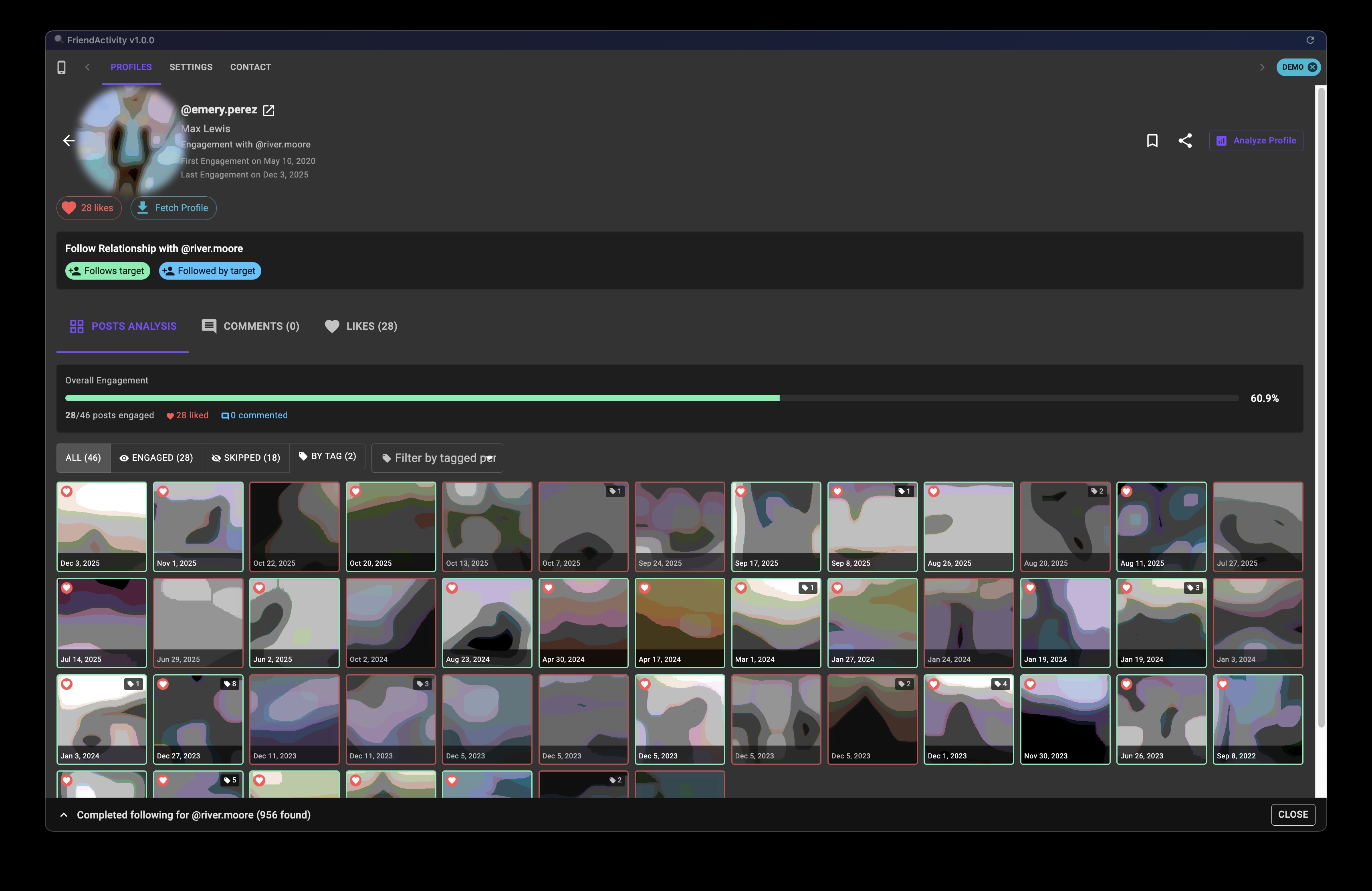 Following Tab Feature Screenshot