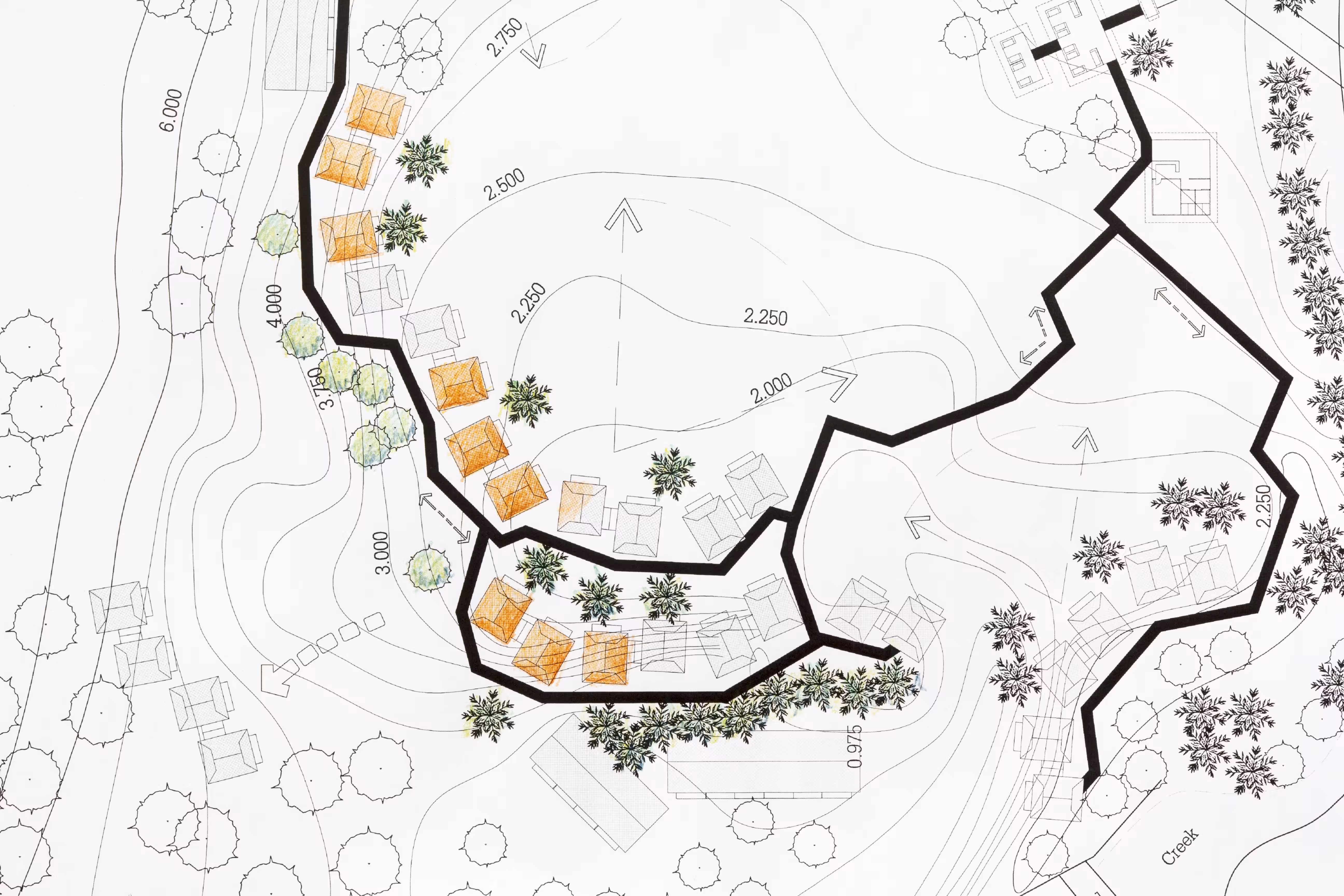 Landscape Architect Designing on site analysis plan for residential area.