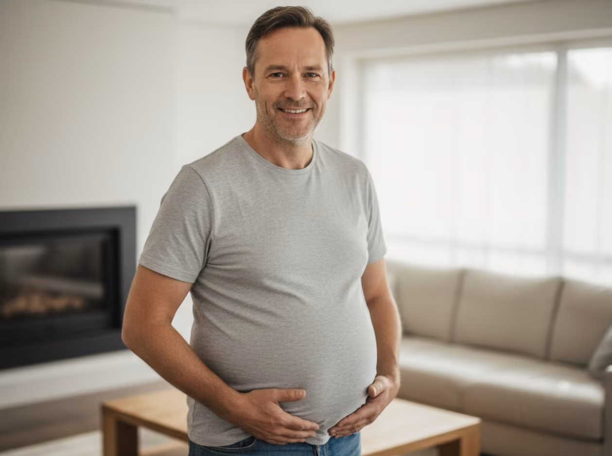 Mann nach erfolgreichem Gewichtsverlust – sichtbar weniger Bauchfett