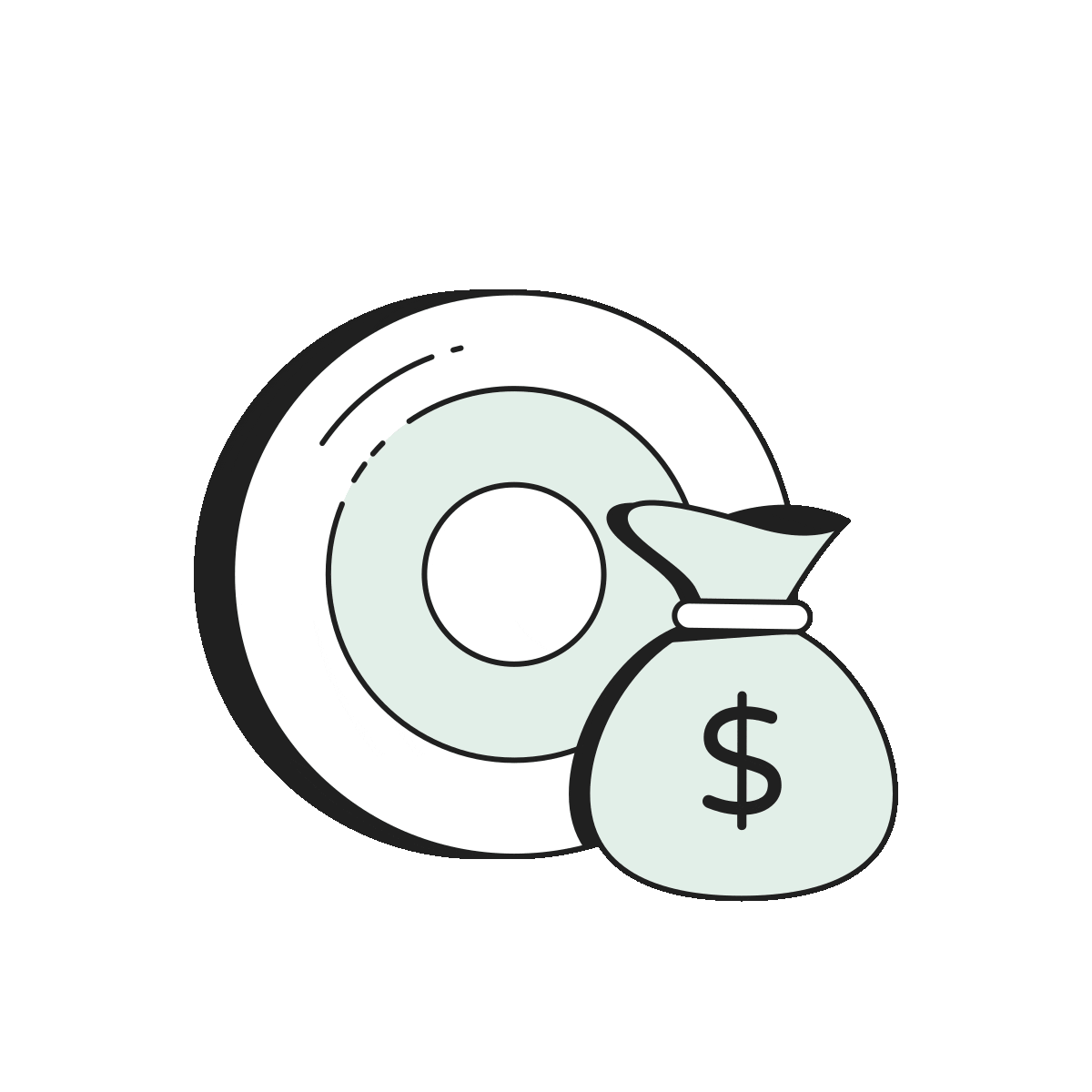 Target symbol with a money bag featuring a dollar sign in front.