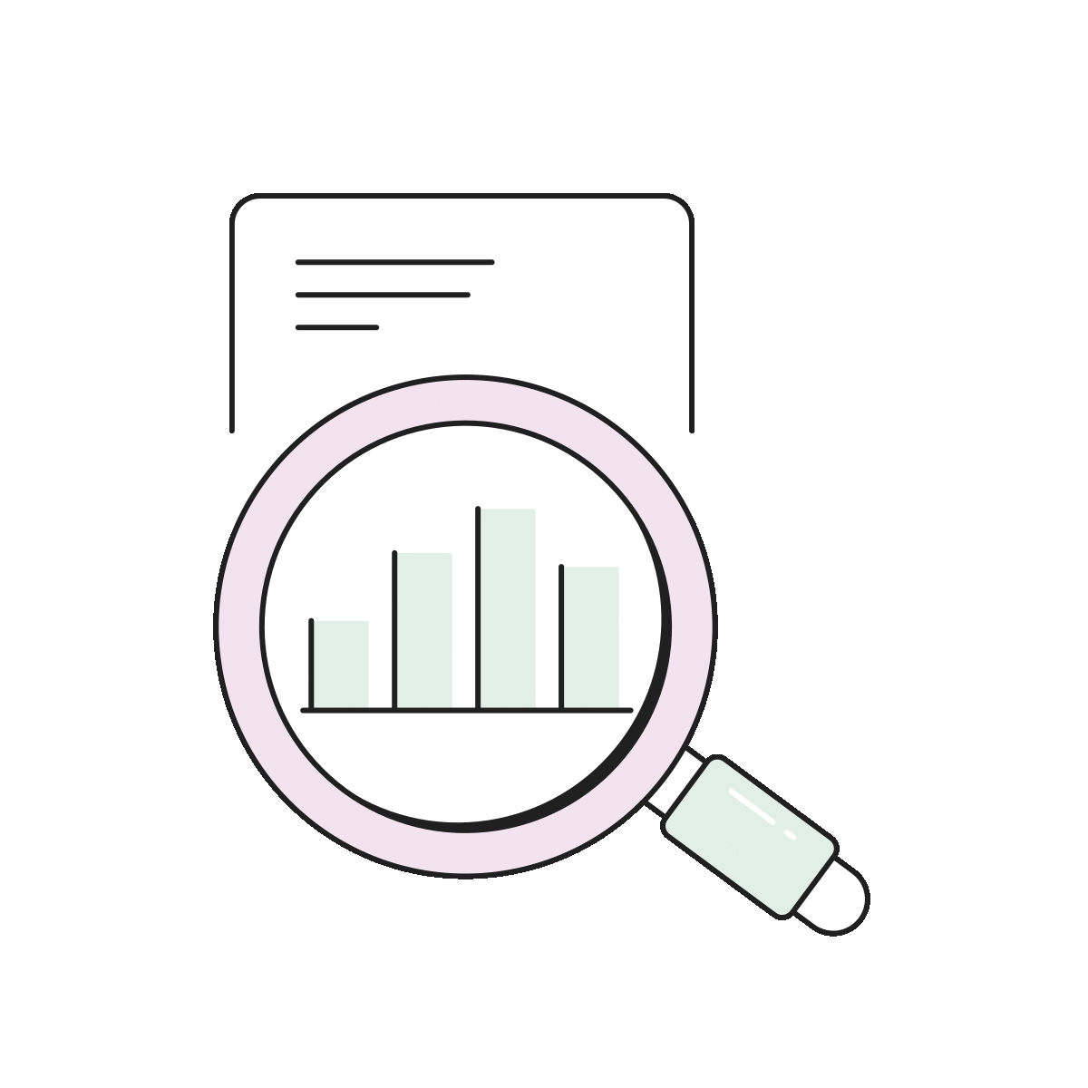 Magnifying glass highlighting a bar chart on a document.